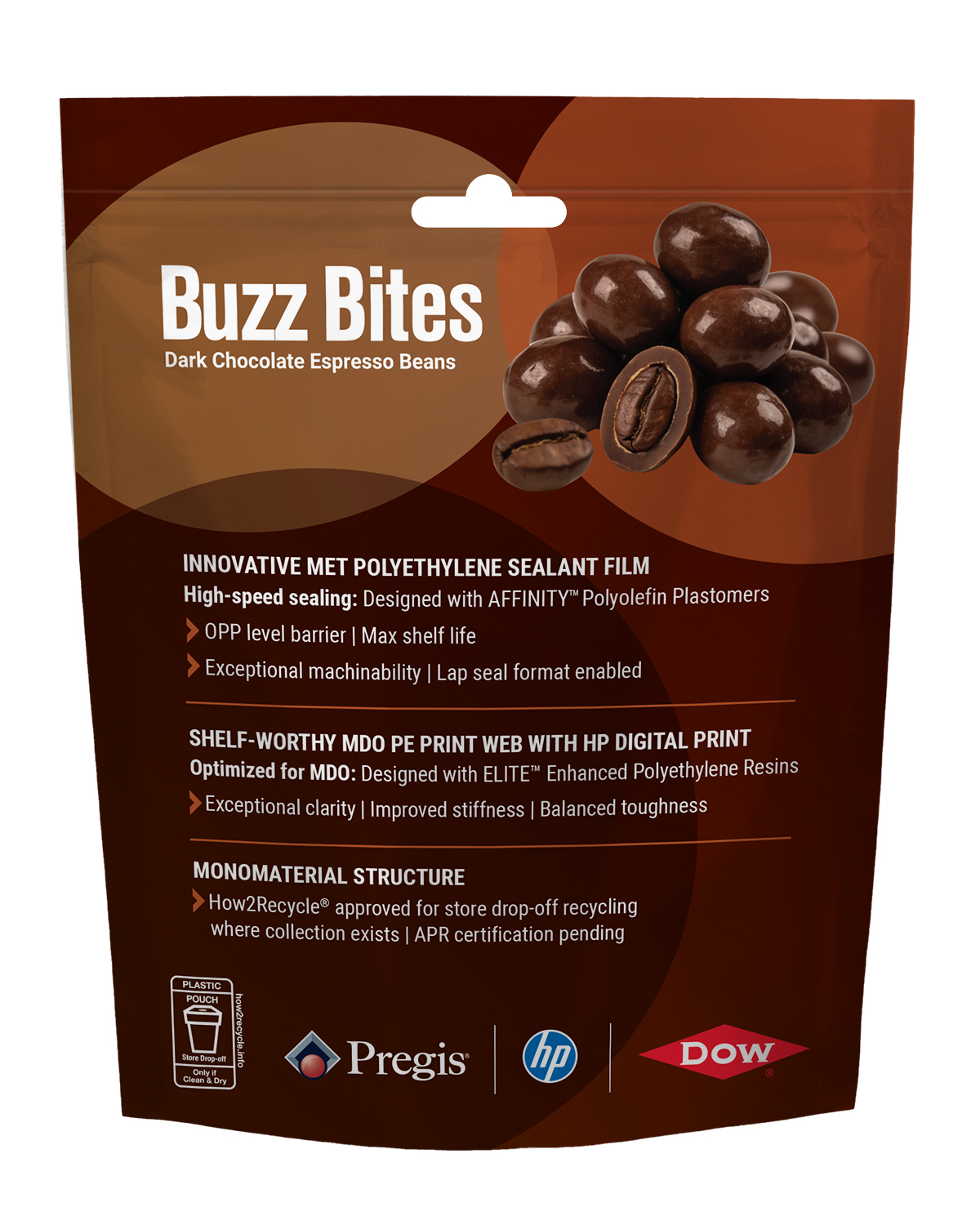 Colorful confection pouch demonstrating Pregis Performance Flexibles packaging